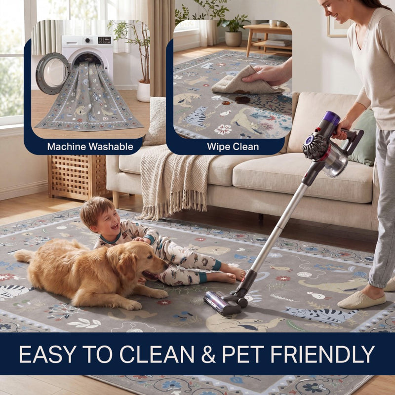 Catmosphere Festive Feline Floral Border Non-slip Machine-washable Area Rug