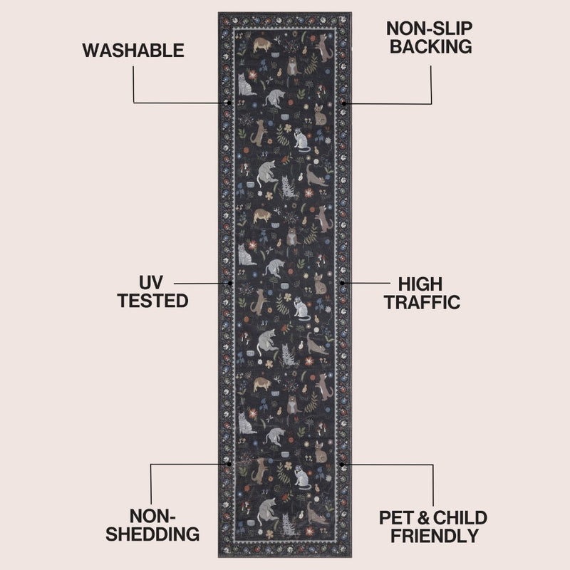Catmosphere Festive Feline Floral Border Non-slip Machine-washable Area Rug