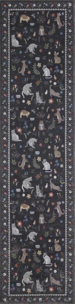 Catmosphere Festive Feline Floral Border Non-slip Machine-washable Area Rug