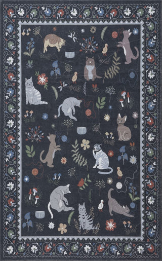 Catmosphere Festive Feline Floral Border Non-slip Machine-washable Area Rug