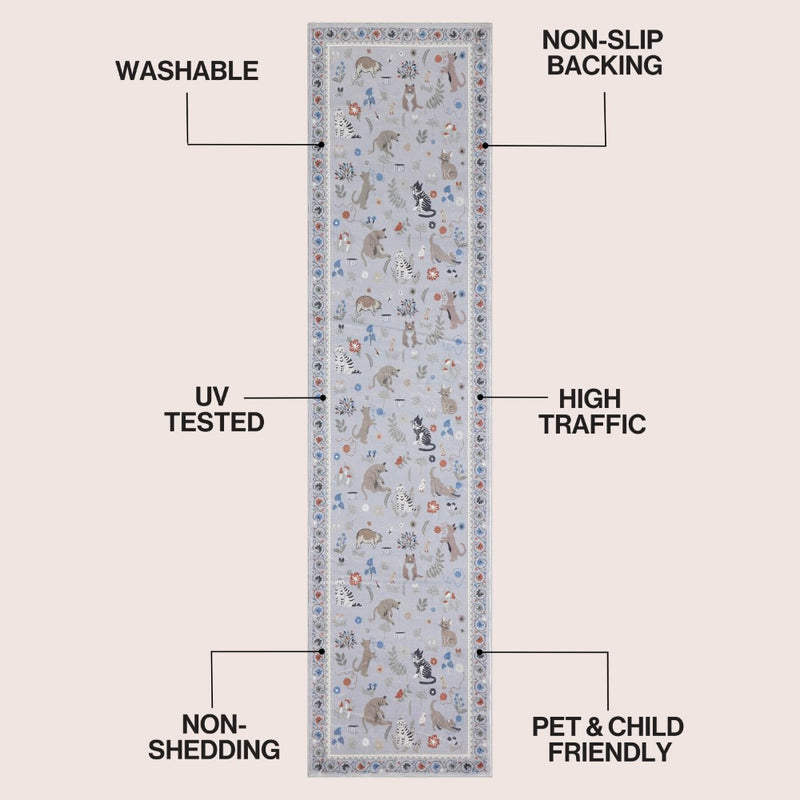 Catmosphere Festive Feline Floral Border Non-slip Machine-washable Area Rug