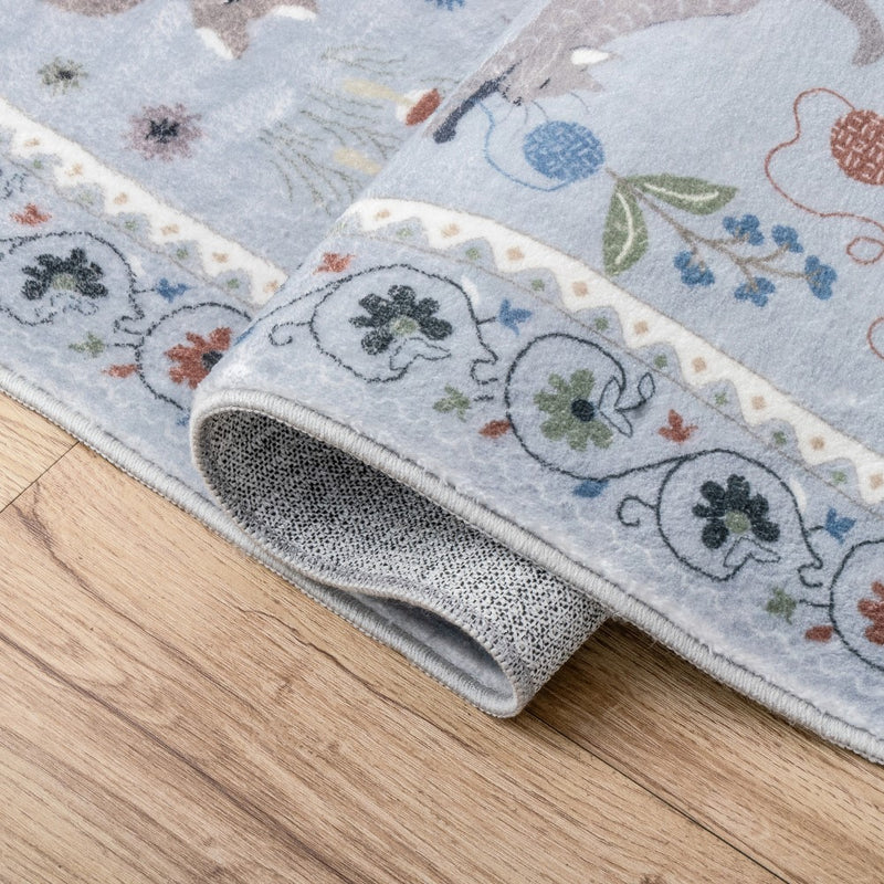 Catmosphere Festive Feline Floral Border Non-slip Machine-washable Area Rug