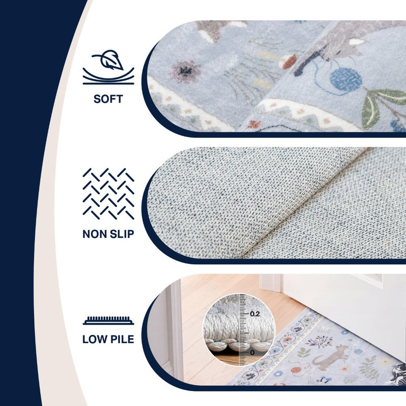Catmosphere Festive Feline Floral Border Non-slip Machine-washable Area Rug