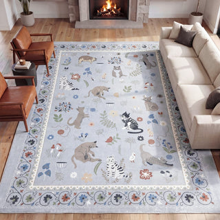 Catmosphere Festive Feline Floral Border Non-slip Machine-washable Area Rug