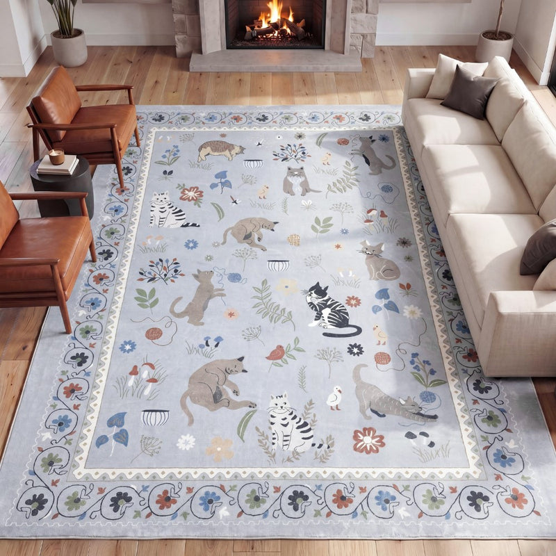 Catmosphere Festive Feline Floral Border Non-slip Machine-washable Area Rug