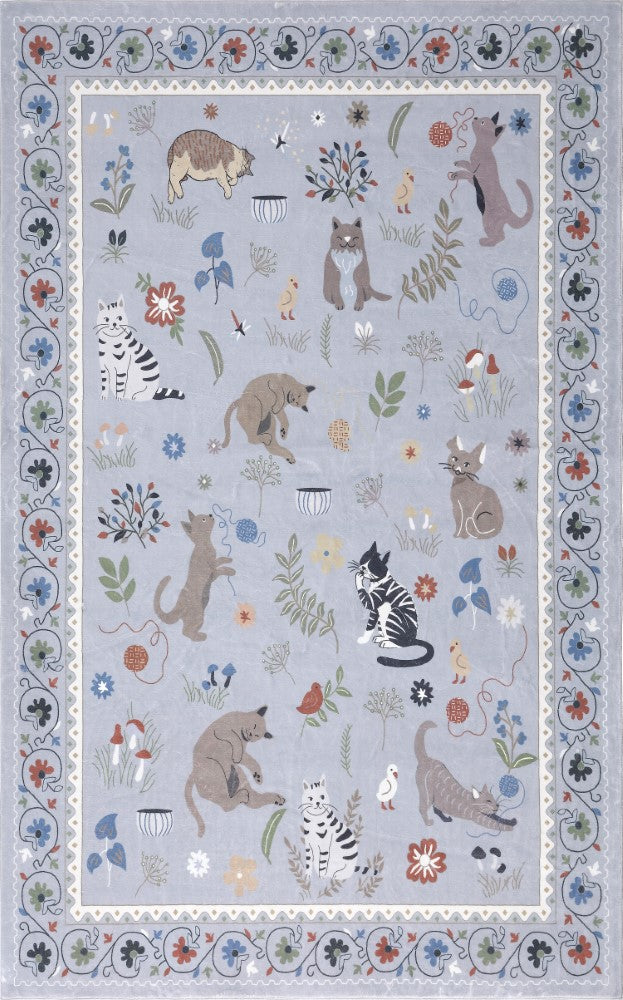 Catmosphere Festive Feline Floral Border Non-slip Machine-washable Area Rug