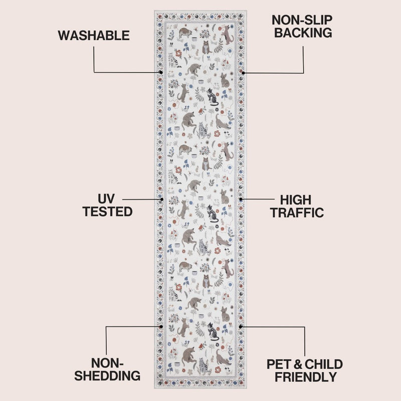 Catmosphere Festive Feline Floral Border Non-slip Machine-washable Area Rug