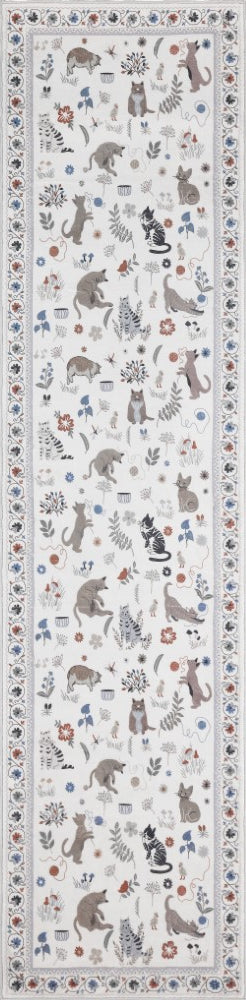 Catmosphere Festive Feline Floral Border Non-slip Machine-washable Area Rug