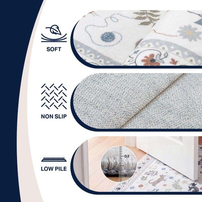 Catmosphere Festive Feline Floral Border Non-slip Machine-washable Area Rug