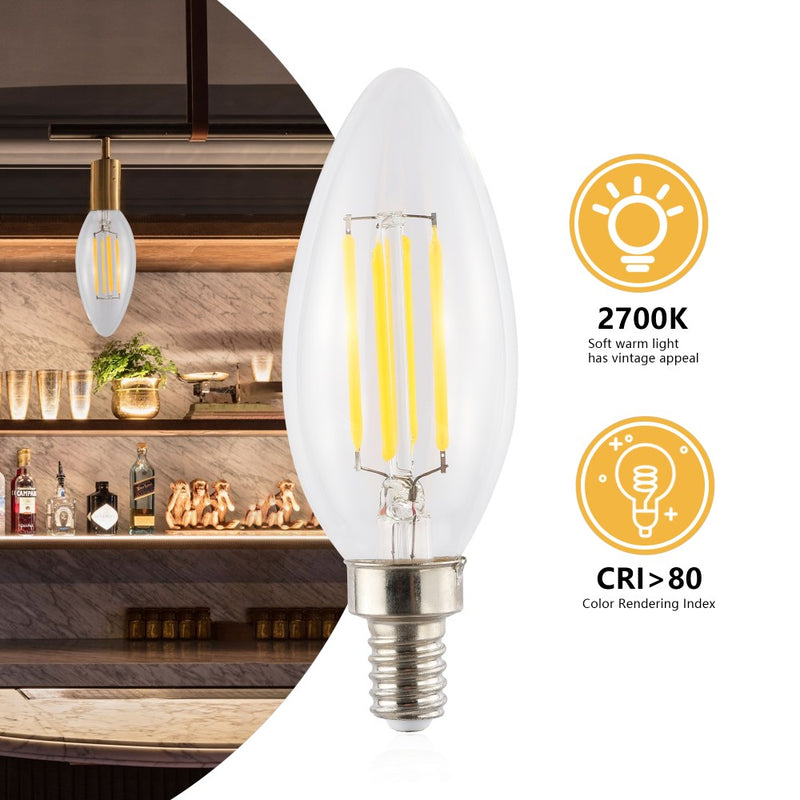 Vintage Non-Dimmable C35-4W LED Edison Glass Bulbs with E12 Base - JONATHAN Y