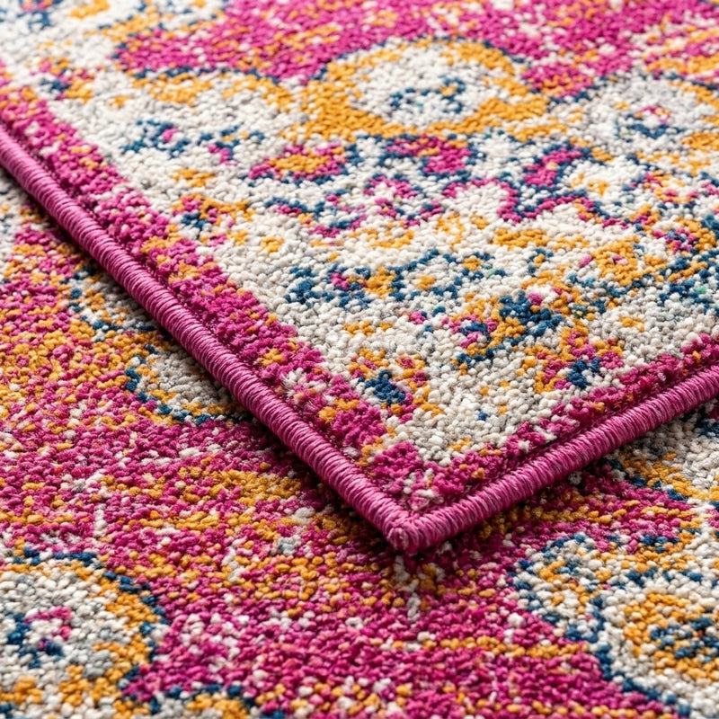 Leann bohemian Flair Boho Vintage Medallion Area Rug Pink/Cream / Runner / 2'3" X 8' – DETAIL
