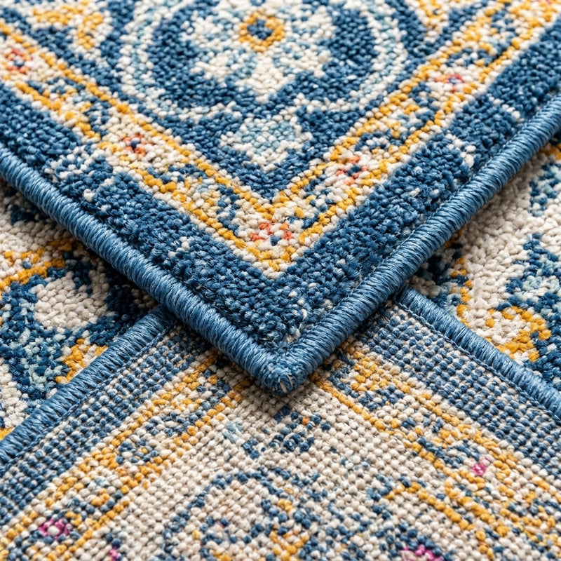 Leann bohemian Flair Boho Vintage Medallion Area Rug Blue/Cream / Runner / 2'3" X 8' – DETAIL