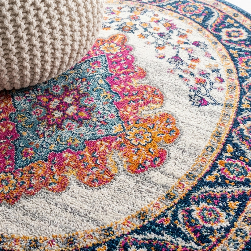 Bohemian Flair Boho Vintage Medallion Area Rug Blue/Multi / Oval / 3' X 5' Oval – DETAIL