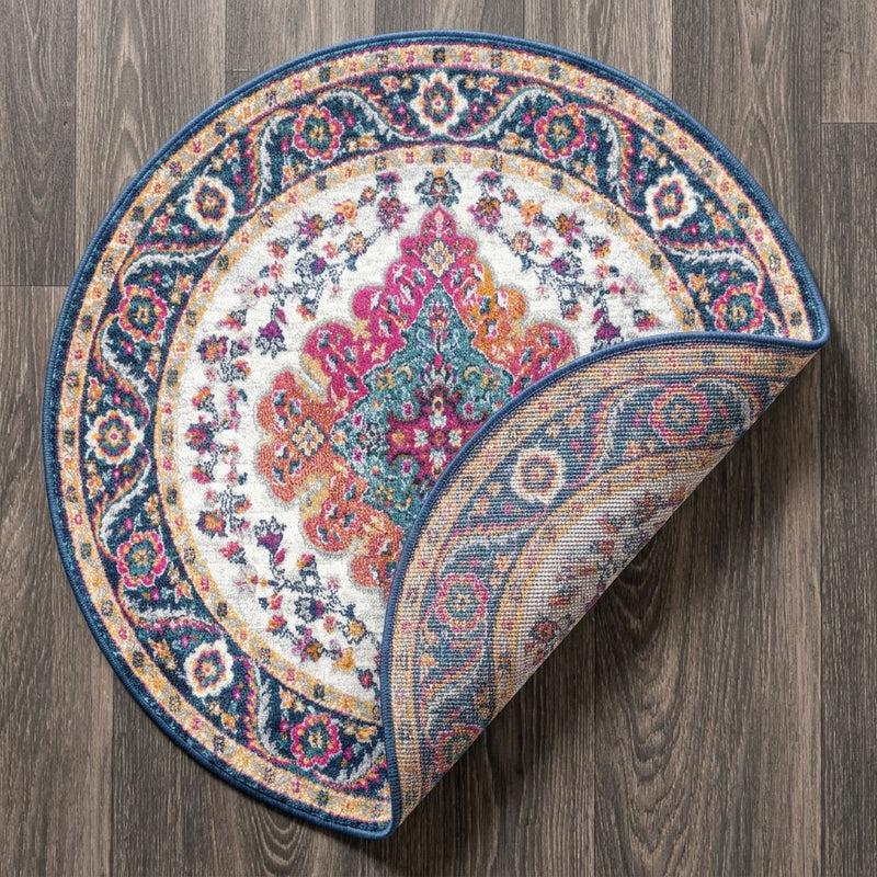 Bohemian Flair Boho Vintage Medallion Area Rug Blue/Multi / Round / 3' Round – BACK