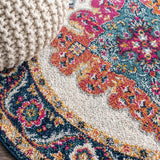 Bohemian Flair Boho Vintage Medallion Area Rug Blue/Multi / Round / 3' Round – DETAIL