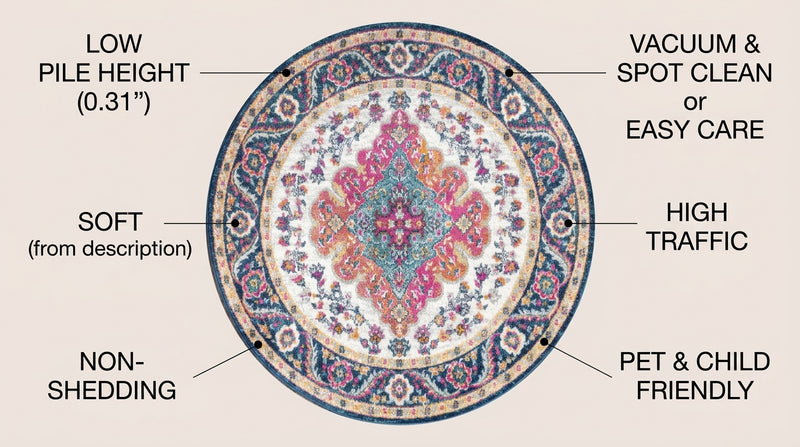 Bohemian Flair Boho Vintage Medallion Area Rug Blue/Multi / Round / 3' Round – ICONS