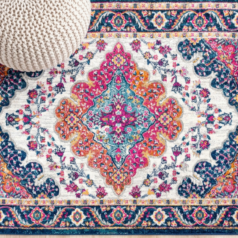 Bohemian Flair Boho Vintage Medallion Area Rug Blue/Multi / Square / 3' Square – DETAIL