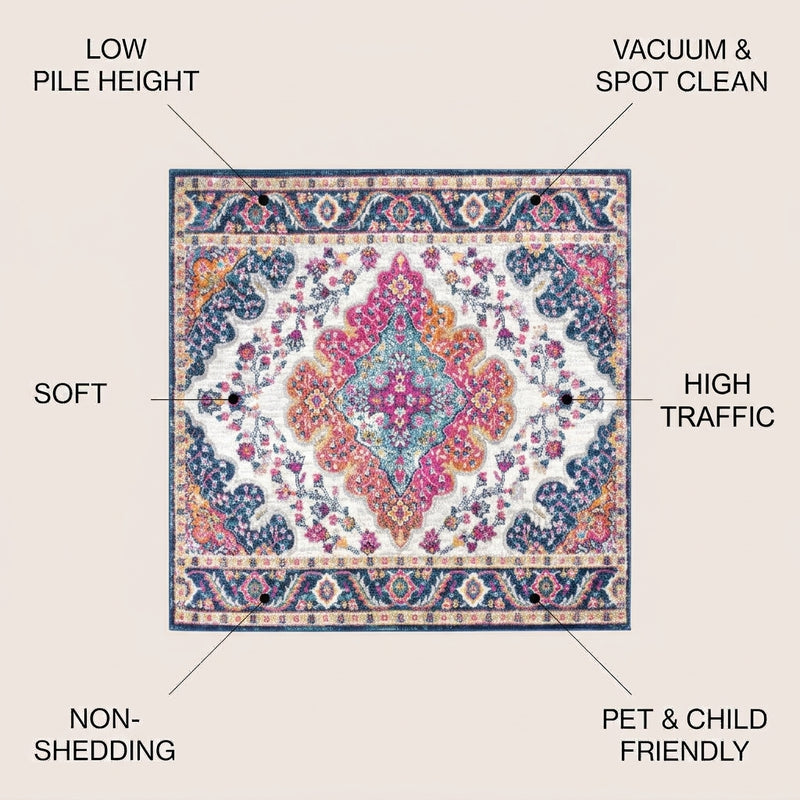 Bohemian Flair Boho Vintage Medallion Area Rug Blue/Multi / Square / 3' Square – ICONS