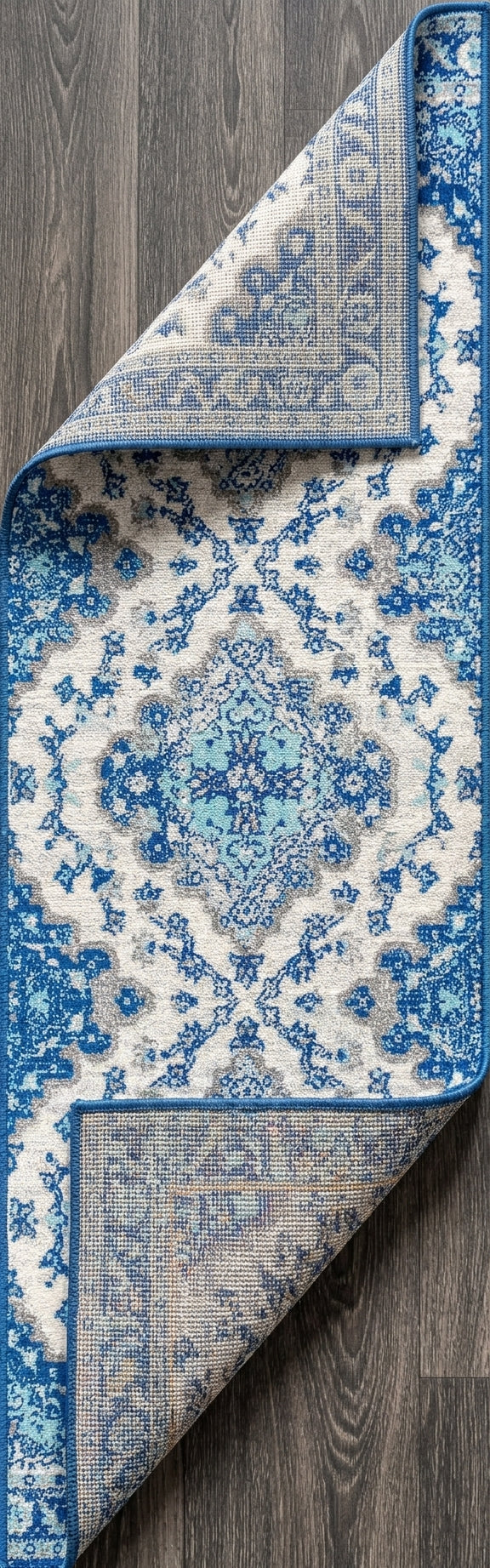 Bohemian Flair Boho Vintage Medallion Area Rug Cream/Blue / Runner / 2'3" X 8' – BACK