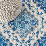 Bohemian Flair Boho Vintage Medallion Area Rug Cream/Blue / Runner / 2'3" X 8' – DETAIL