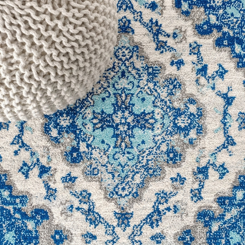 Bohemian Flair Boho Vintage Medallion Area Rug Cream/Blue / Runner / 2'3" X 8' – DETAIL
