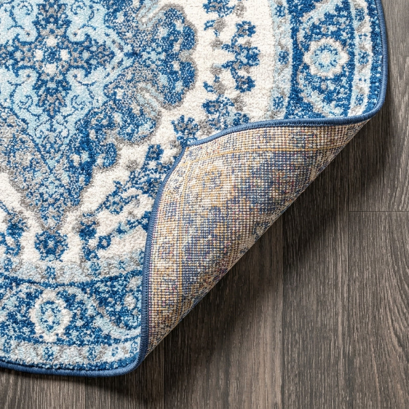Bohemian Flair Boho Vintage Medallion Area Rug Cream/Blue / Round / 5'3" Round – BACK