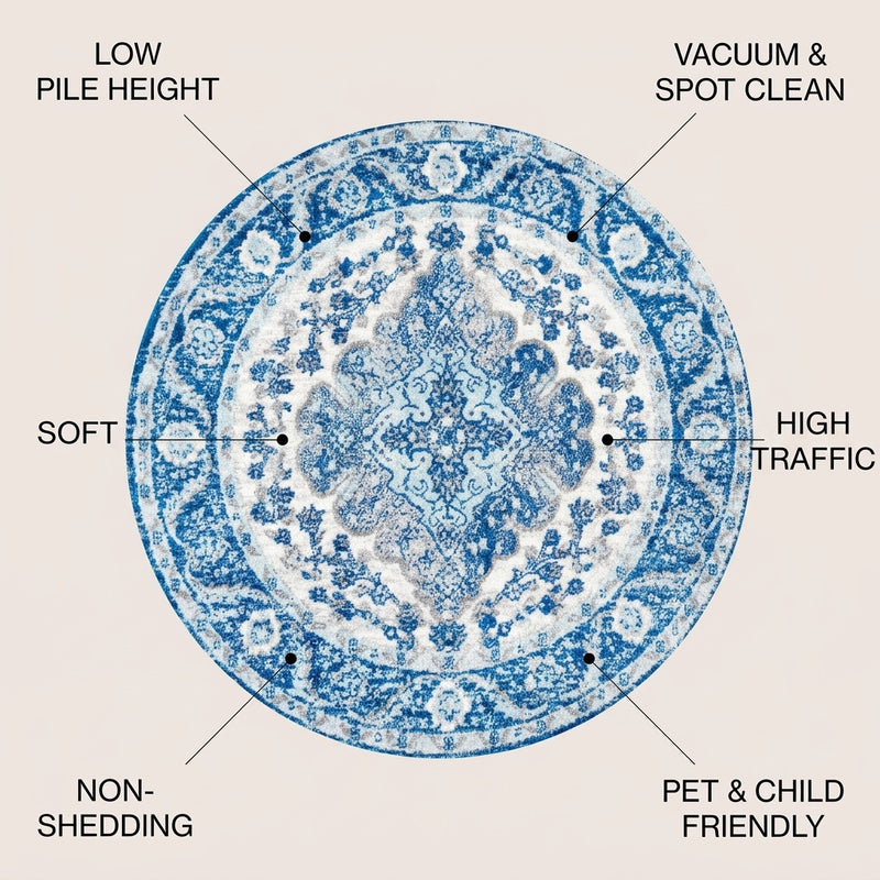 Bohemian Flair Boho Vintage Medallion Area Rug Cream/Blue / Round / 5'3" Round – ICONS