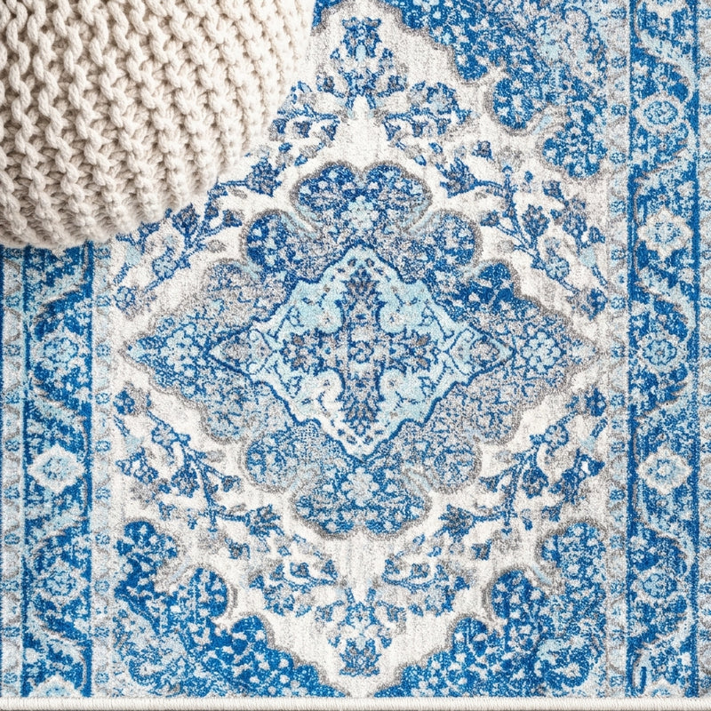 Bohemian Flair Boho Vintage Medallion Area Rug Cream/Blue / Square / 5'3" Square – DETAIL