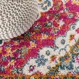 Bohemian Flair Boho Vintage Medallion Area Rug Fuchsia/White / Runner / 2'3" X 8' – DETAIL