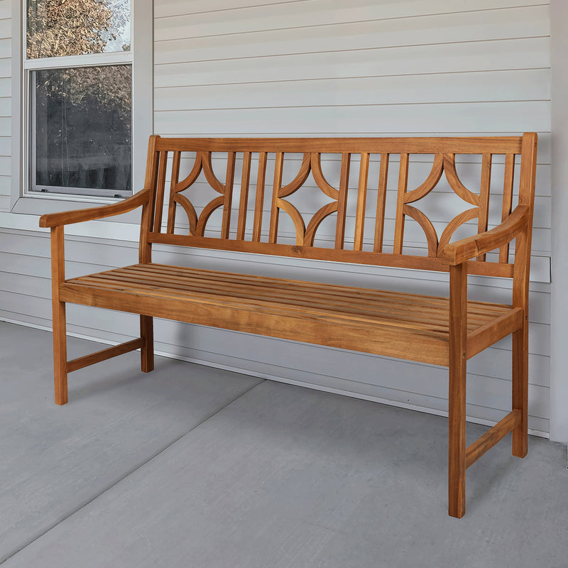 Sloane Ogee Diamond-Back 600-Lbs Support Acacia Wood Outdoor Garden Patio Bench - JONATHAN Y