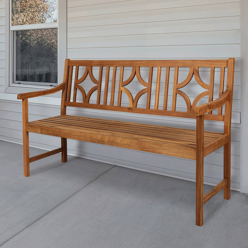 Sloane Ogee Diamond-Back 600-Lbs Support Acacia Wood Outdoor Garden Patio Bench