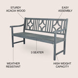 Sloane Ogee Diamond-Back 600-Lbs Support Acacia Wood Outdoor Garden Patio Bench - JONATHAN Y