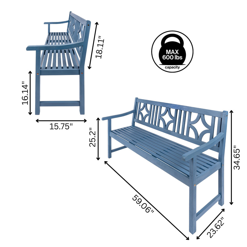 Sloane Ogee Diamond-Back 600-Lbs Support Acacia Wood Outdoor Garden Patio Bench