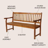 Laurel Slat-Back 600-Lbs Support Acacia Wood Outdoor Garden Patio Bench