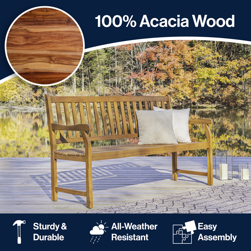Laurel Slat-Back 600-Lbs Support Acacia Wood Outdoor Garden Patio Bench