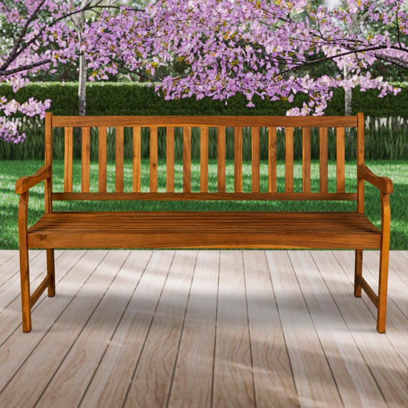 Laurel Slat-Back 600-Lbs Support Acacia Wood Outdoor Garden Patio Bench
