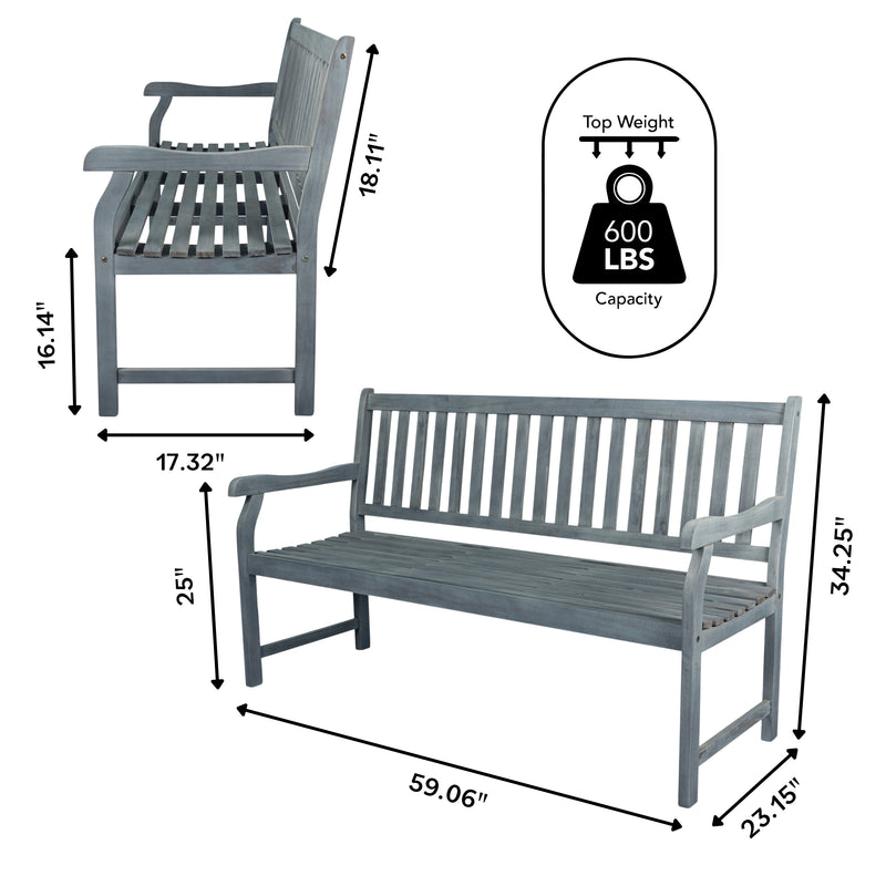 Laurel Slat-Back 600-Lbs Support Acacia Wood Outdoor Garden Patio Bench