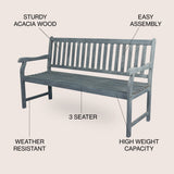 Laurel Slat-Back 600-Lbs Support Acacia Wood Outdoor Garden Patio Bench