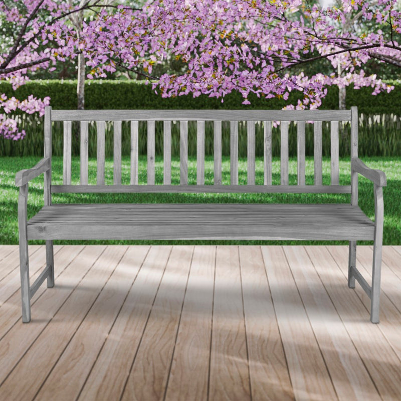 Laurel Slat-Back 600-Lbs Support Acacia Wood Outdoor Garden Patio Bench