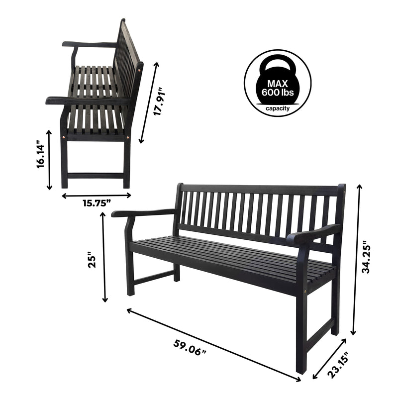 Laurel Slat-Back 600-Lbs Support Acacia Wood Outdoor Garden Patio Bench