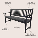 Laurel Slat-Back 600-Lbs Support Acacia Wood Outdoor Garden Patio Bench