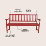 Laurel Slat-Back 600-Lbs Support Acacia Wood Outdoor Garden Patio Bench