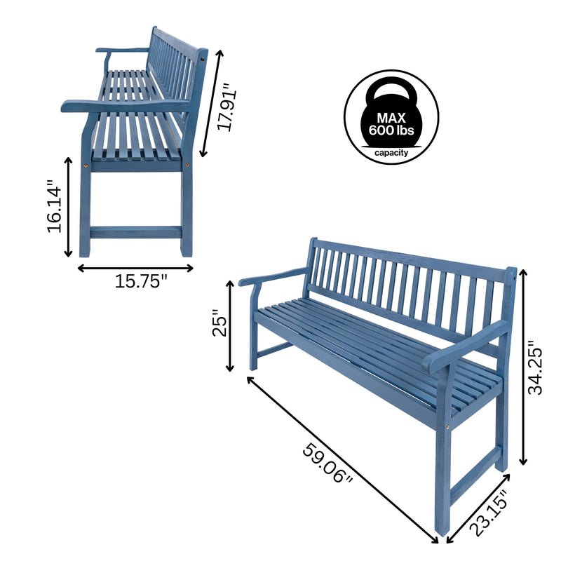 Laurel Slat-Back 600-Lbs Support Acacia Wood Outdoor Garden Patio Bench