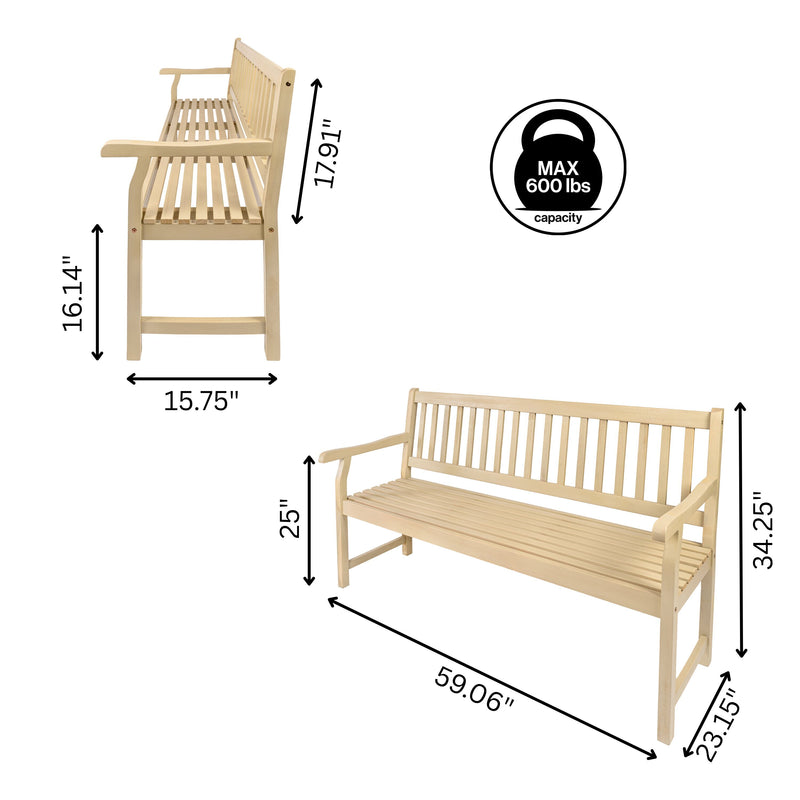 Laurel Slat-Back 600-Lbs Support Acacia Wood Outdoor Garden Patio Bench
