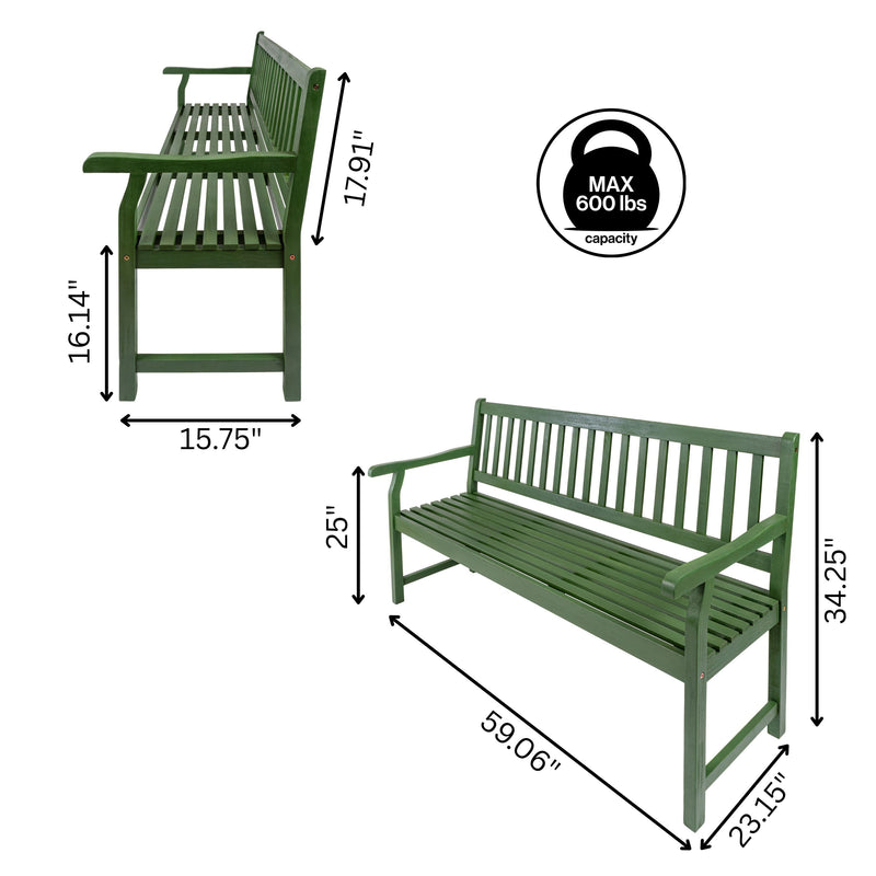 Laurel Slat-Back 600-Lbs Support Acacia Wood Outdoor Garden Patio Bench