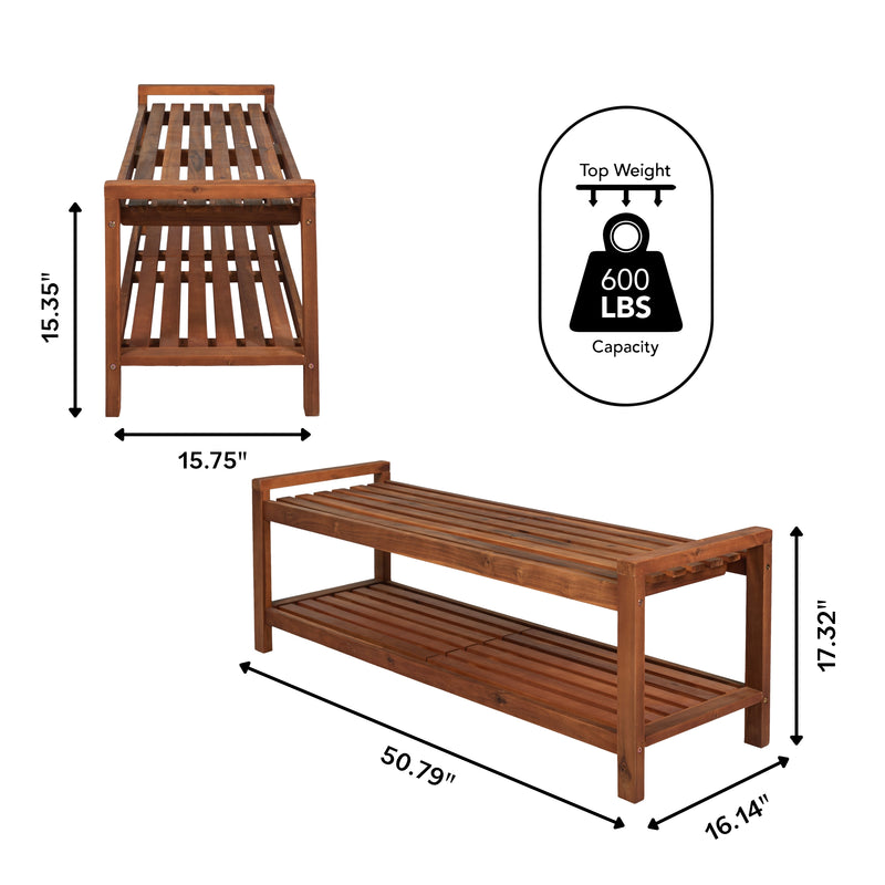 Blane 50.8" 3-Seat Mid-Century Modern 600-Lbs Support Acacia Wood Slat Outdoor Garden Patio Bench - JONATHAN Y