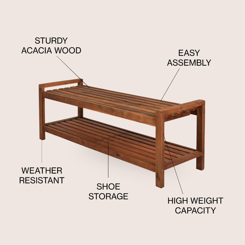 Blane 50.8" 3-Seat Mid-Century Modern 600-Lbs Support Acacia Wood Slat Outdoor Garden Patio Bench - JONATHAN Y