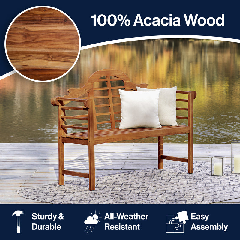 Lutyens Arched 600-Lbs Support Acacia Wood Outdoor Garden Patio Bench