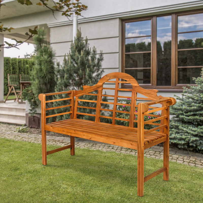 Lutyens Arched 600-Lbs Support Acacia Wood Outdoor Garden Patio Bench