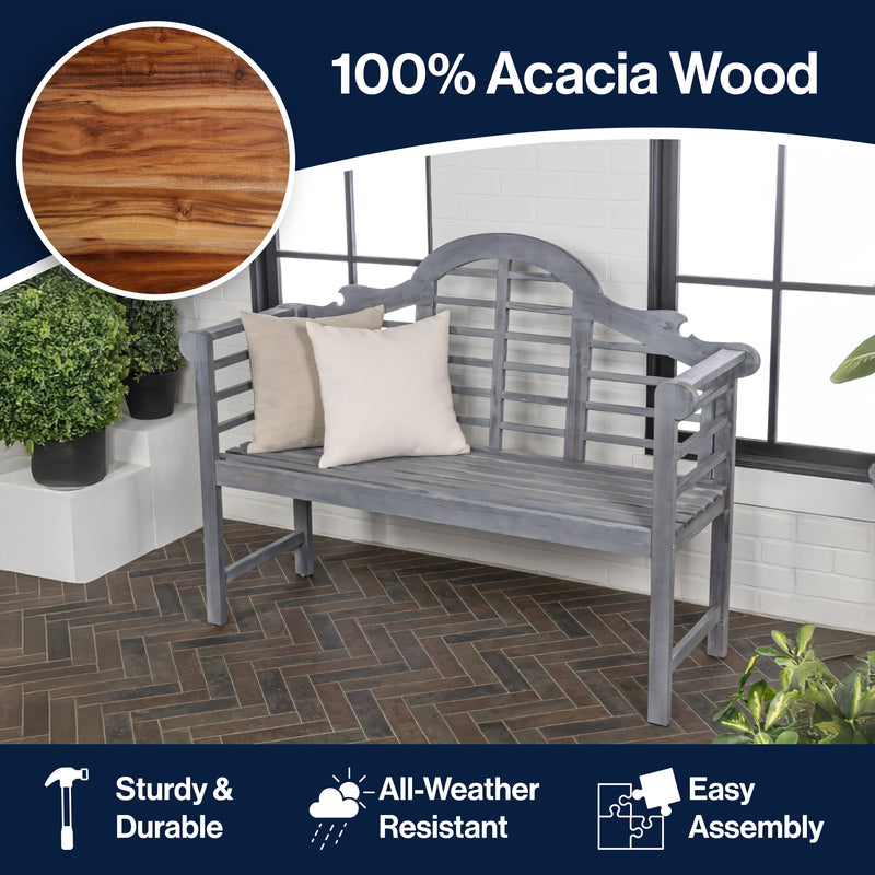 Lutyens Arched 600-Lbs Support Acacia Wood Outdoor Garden Patio Bench
